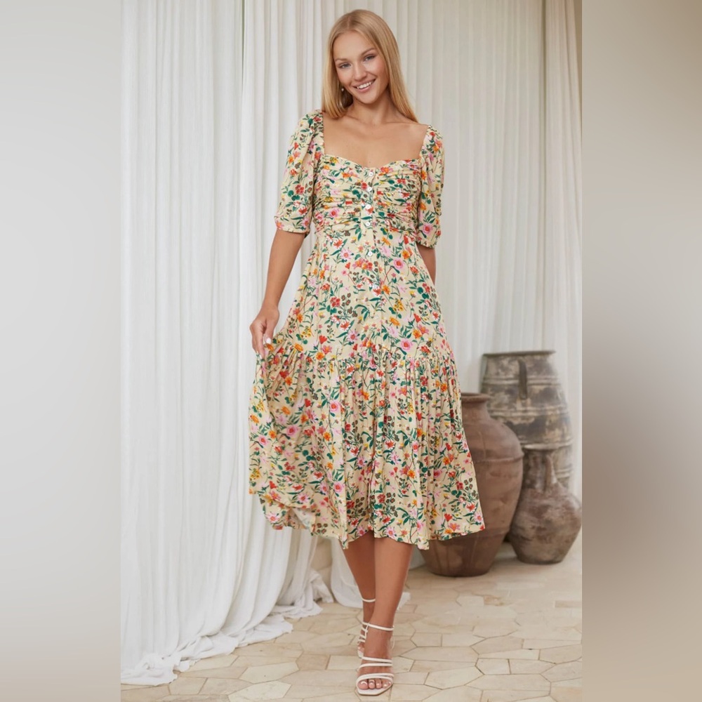 Lilit Floral Puff Sleeve Midi Dress - Wild Meadow